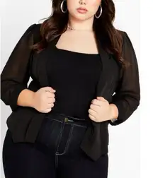 City Chic Drapey Blazer Jacket Sheer Chiffon Black Plus Size 16 NEW