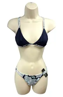TAVIK Navy Floral Triangle Bikini Set Swimsuit Honey Evening Blue Size Small NWT