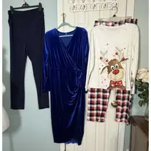 2XL SHEIN Curve Lot Of 3 Items, Velvet Dress, Pull-On Pants, Christmas Pajamas