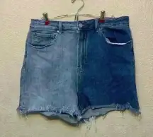 Risen Jeans high waisted denim shorts sz 2XL 2 tone summer frayed fringe