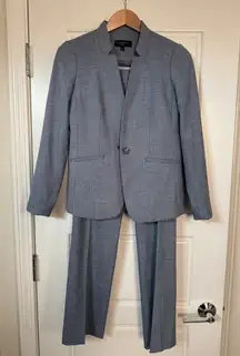 Talbots Tailored Sharkskin Blue One-Button Blazer Pantsuit Polished