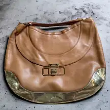 Authentic Anya Hindmarch Cooper hobo tote caramel gold leather crescent
