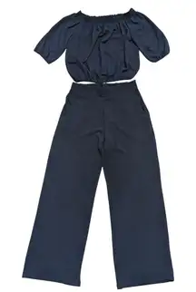 Veronica M Navy Blue Medium Off-Shoulder Top Wide Leg Pants Outfit Matching Set