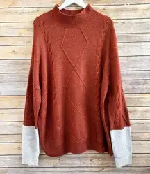 Como Vintage Sweater Women’s Size Large Cable Knit Mock Neck Pullover NWOT