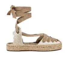 Soludos Women's Luella Lace Up Espadrille Sandal 6 Ivory Canvas Travel Boho NEW