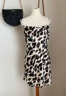 Krush Leopard Cowl Neck Slip Tank Top Dress, Spaghetti Strap, Size Large