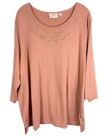 Quacker Factory Plus Size 3X Top‎ Dusty Pink Sequin Studded Knit Scoop Neck 1453