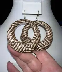 Vintage MCM Raffia Weaved Hoop Dangle Earrings
