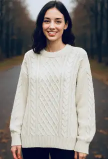 NWT Aelfric Eden Oversized Ivory Cable Knit Fisherman Sweater Size Large