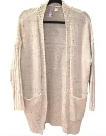 Alya Speckled Knit Open Front Cardigan Sweater Women's Size S Cream Textured
