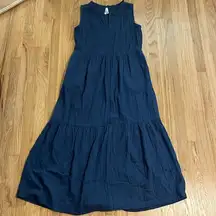 Pact French Navy Coastal Double Gauze Ruffle Maxi Dress Sz S