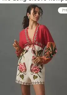 Farm Rio Anthropologie Long Sleeve Romper Shorts Top  XL New NWT RARE GORGEOUS