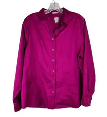 Chicos No Iron Button Front Shirt Long Sleeve Purple Size Medium