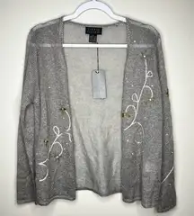 Sigrid Olsen Mohair‎ Blend Open Knit Embroidered V-Neck Button Front Cardigan