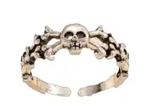 New skull ring cross bones adjustable ring silver tone antique finish Halloween