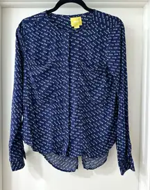 Maeve for Anthropologie Blue Clara Button Down Blouse with Flying Birds, Size 4