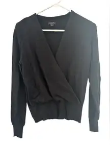 Ann Taylor Factory Black Wrap Front Knit Sweater XS Workwear Business Casual