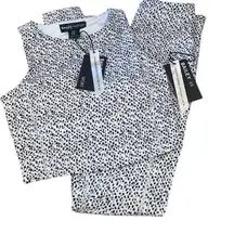 Bailey 44 Sport 2pc Work Out Leggings Crop Top Black White‎ Print XS NWT