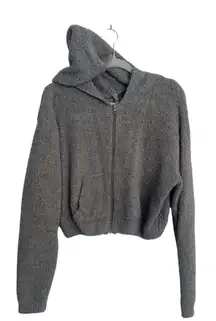 SKIMS Zip-Up Hoodie Cropped Teddy Bear Fleece Grey L/XL