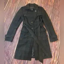 Women’s XS banana republic plaid trenchcoat wool blend Italian fabrics