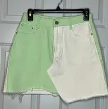 Stylenanda Green White Colorblock Jean Skirt Medium
