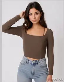 Abercrombie & Fitch Long Sleeve Strappy Ponte Top Brown Large