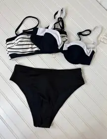 NWT Cupshe 2 PC Swimsuit - Bandeau Colorblocked Top & High Waist Bottom BUNDLE S