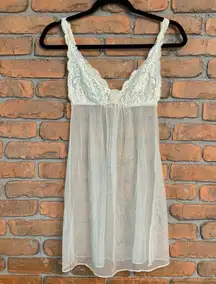 Underella by‎ Ella Moss Lace Babydoll Lingerie Sheer Mesh Slip Dress Small Cream