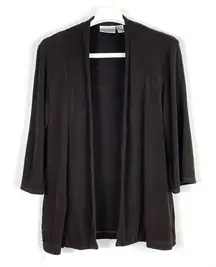 Chicos Travelers Size Small Open Front Cardigan Slinky Knit Brown Topper Pockets