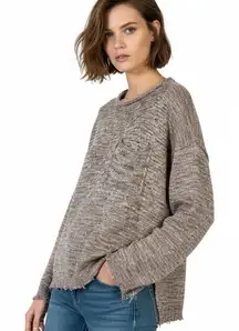 She + Sky Textured Bouclé Knit Sweater Womens L Brown Cotton Cozy Earthy Neutral