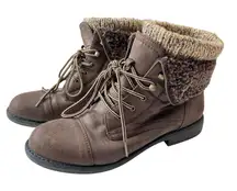 Cliffs by White Mountain‎ Ankle Boots Knit Cuff Lace Up Brown Womens 8.5M