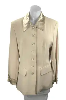 SOLO Collection Women's Cream Gold Satin Collar Long Sleeve Button Up Blouse M