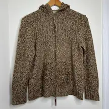 Cabela’s Zip Up Hooded Sweater Crocheted Pockets & Hood Brown No Size SEE MEAS.