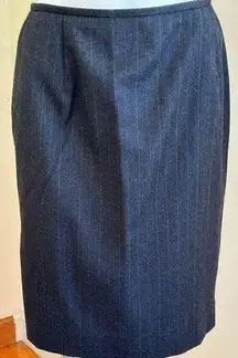 Midi Business Attire 100% Wool Skirt With Blue & Gray strip…