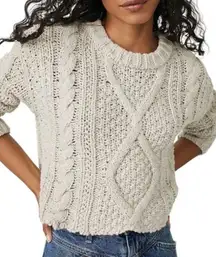 Free People  Chunky Cable Knit Long Sleeve Cropped 100% Cotton Sweater Size XS