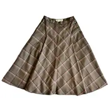 Vintage 1960s 100% Wool Pink Blue Brown Plaid Jaeger Skirt Size 8