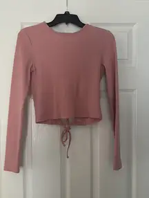Forever 21 Crop Top Long Sleeve Pink Ribbed