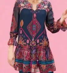 Soft Surroundings Embroidered Paisley Print Tassel Tunic Dress Size Small