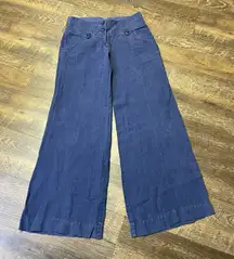 Anthropologie Elevenses 100% Linen Pants Blue Womens Size 4 Wide Leg Trousers