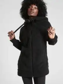 Athleta Black Tugga Full Zip Mid Length Sherpa Jacket S $168