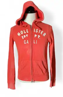 Y2K Hollister California 1922 Coral Zip Up Hoodie Sweatshirt Women's Size L