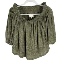 Deletta by Anthropologie Sommer Off-The-Shoulder Top in Khaki Green Size Small