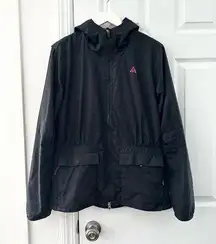 Nike ACG Vintage Black Pink Mesh Hood Cinched Windbreaker Jacket Medium Women
