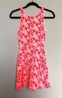 H&M  Neon Pink Floral Skater Dress