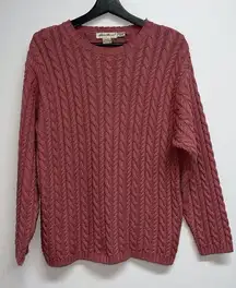 Vtg Eddie Bauer Womens Cable Knit Sweater Size M Mauve Crew Neck Chunky Pullover