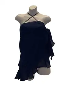 Zuliana Dark Blue Ruffle Trim Sarong. Made in USA New With Tags