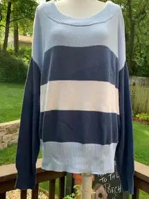 Lucky Brand Womens Colorblock Pullover Sweater Blue Multi, L Large