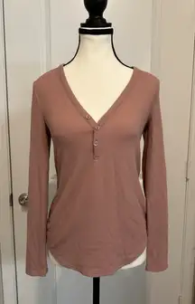 Athleta Wind Down Sleep Top XS Mauve Waffle Knit Henley Long Sleeve Lounge Cozy