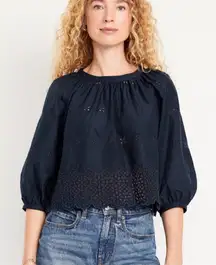 NWT old navy‎ perforated navy blue crop blouse