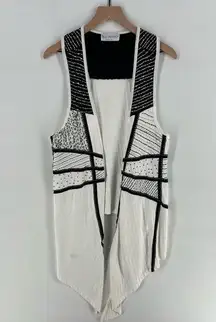 Bleu Bayou Beaded Patchwork Embroidered Art To Wear Open Front Handkerchief Vest